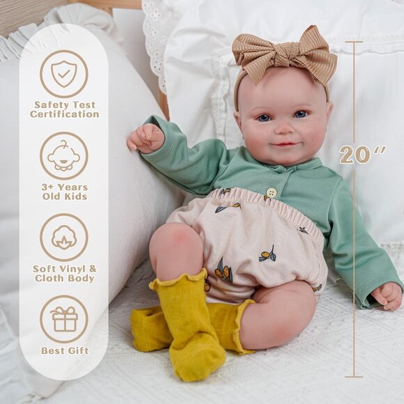 🆕20Inch Realistic Soft Vinyl With Weighted Cloth Body Effie Girl Reborn Baby - Picture 6 of 8